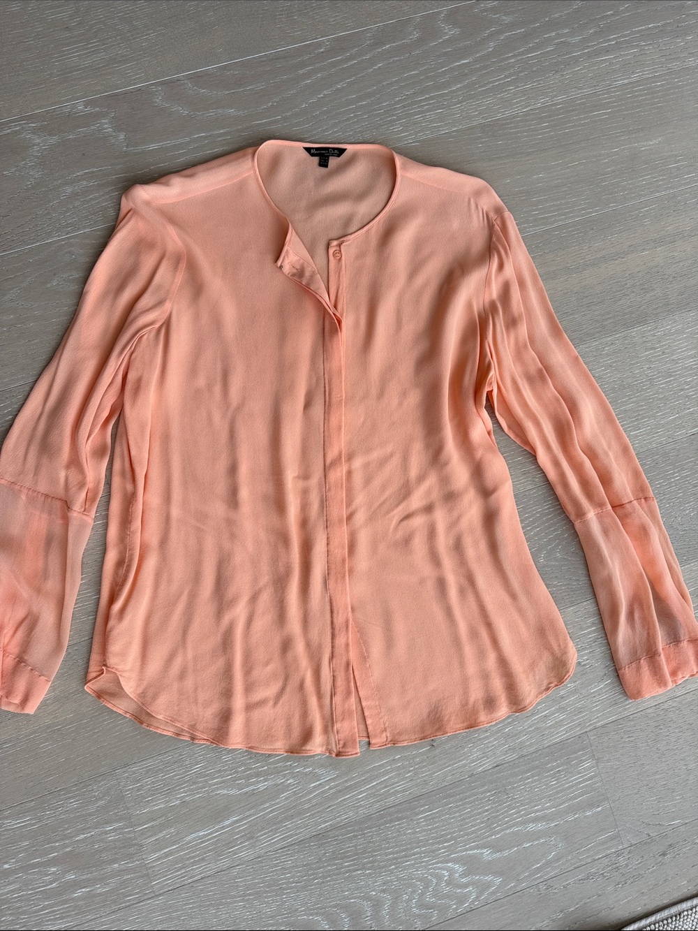 Massimo Dutti Peach Crew-Neck Button-Front Blouse